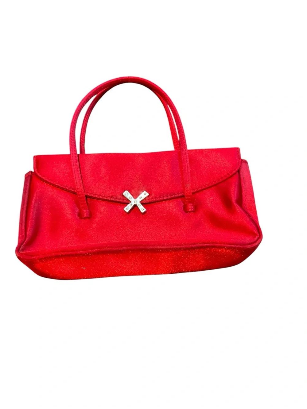 XOXO Red Satin Top-Handle Clutch with Silver X Accent